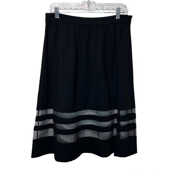 NWT Carmen Marc Valvo A-Line Knee Length Skirt Netting Black 8